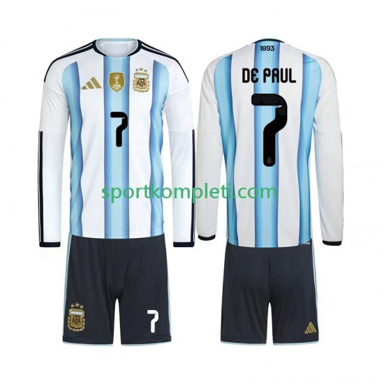 Argentina Djeca Domaći Nogometni Dres Rodrigo De Paul 7 World Cup 2026 Dugi Rukavi