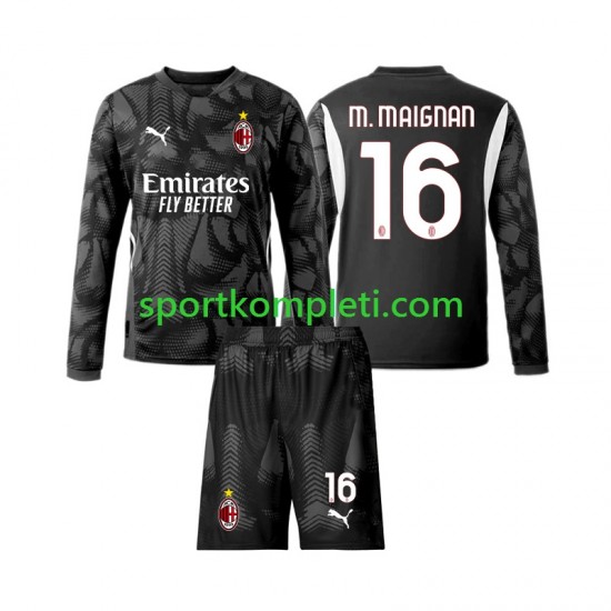 AC Milan Vratar Crno Djeca Domaći Nogometni Dres Mike Maignan 16 2024-2025 Dugi Rukavi