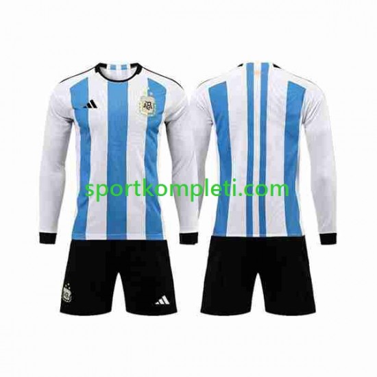 Argentina Djeca Domaći Nogometni Dres 3 Stars World Cup 2022 Dugi Rukavi