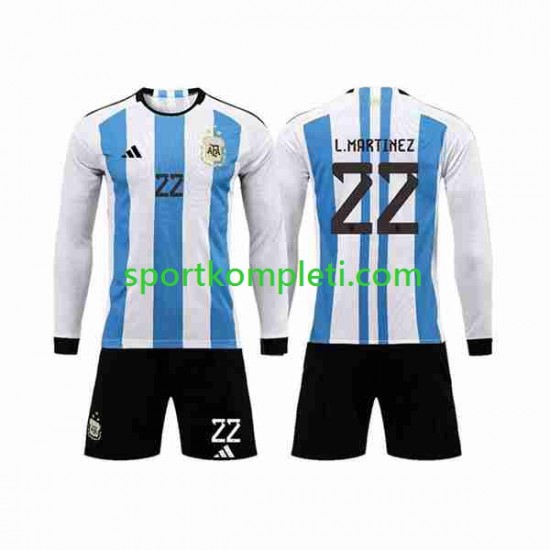 Argentina Djeca Domaći Nogometni Dres 3 Stars Lautaro Martinez 22 World Cup 2022 Dugi Rukavi