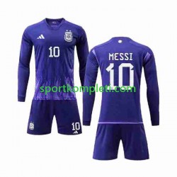 Argentina Djeca Gostujući Nogometni Dres 3 Stars Lionel Messi 10 World Cup 2022 Dugi Rukavi