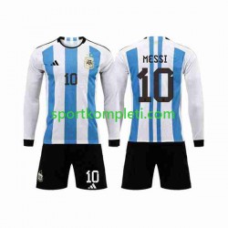 Argentina Djeca Domaći Nogometni Dres 3 Stars Lionel Messi 10 World Cup 2022 Dugi Rukavi