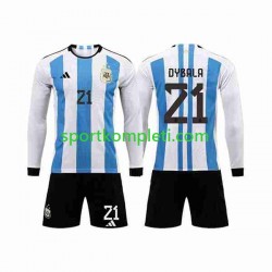 Argentina Djeca Domaći Nogometni Dres 3 Stars Paulo Dybala 21 World Cup 2022 Dugi Rukavi