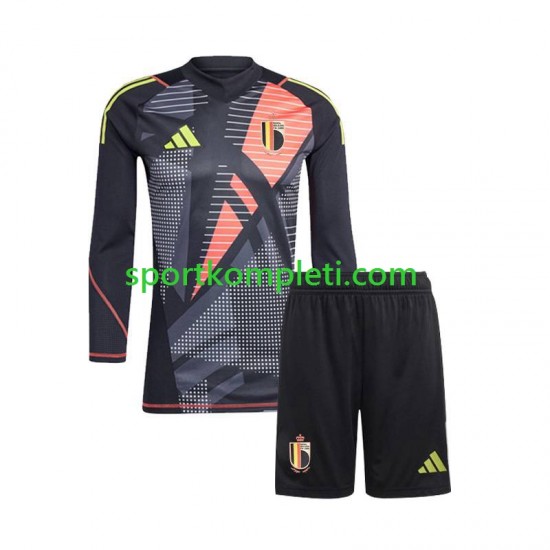 Belgija Vratar Crno Djeca Domaći Nogometni Dres Euro 2024 Dugi Rukavi