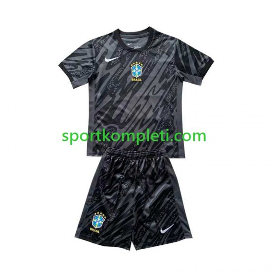 Brazil Vratar Crno Djeca Gostujući Nogometni Dres Copa America 2024 Kratki Rukavi