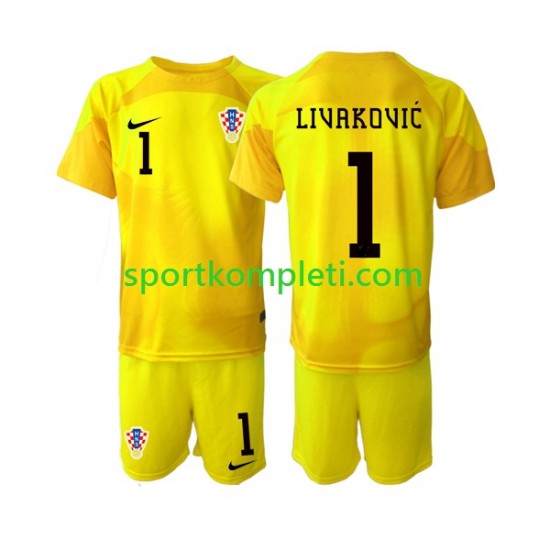 Hrvatska Vratar Djeca Domaći Nogometni Dres Dominik Livakovic 1 World Cup 2022 Kratki Rukavi