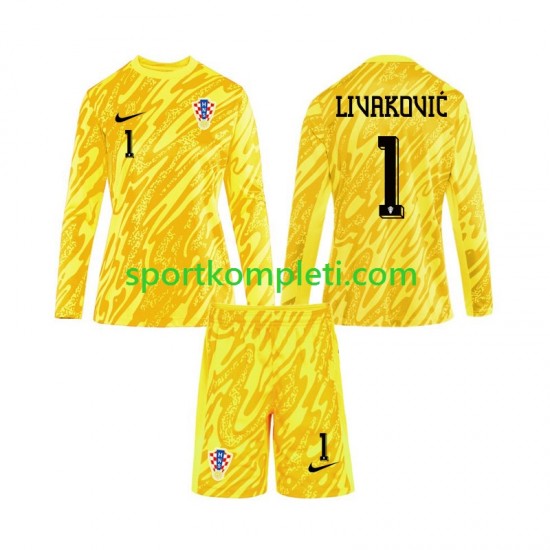Hrvatska Vratar Djeca Domaći Nogometni Dres DOMINIK LIVAKOVIC 1 Euro 2024 Dugi Rukavi