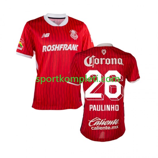 Muškarci Domaći Nogometni Dres Deportivo Toluca Paulinho 26 2024-2025 Kratki Rukavi