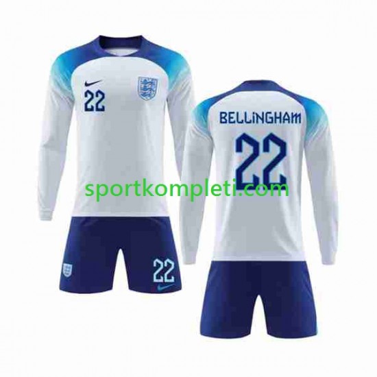 Engleska Djeca Domaći Nogometni Dres Bellingham 22 World Cup 2022 Dugi Rukavi