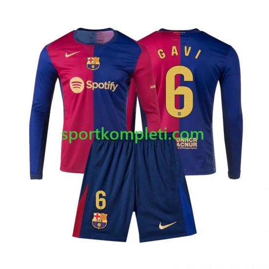 FC Barcelona Djeca Domaći Nogometni Dres Gavi 6 2024-2025 Dugi Rukavi