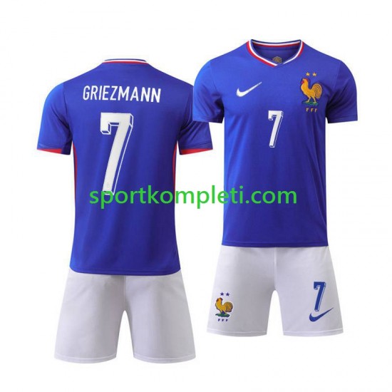Francuska Plava Djeca Domaći Nogometni Dres Antoine Griezmann 7 Euro 2024 Kratki Rukavi