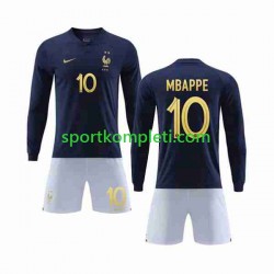 Francuska Djeca Domaći Nogometni Dres Mbappe 10 World Cup 2022 Dugi Rukavi