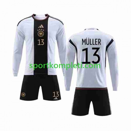 Njemačka Djeca Domaći Nogometni Dres MULLER 13 World Cup 2022 Dugi Rukavi
