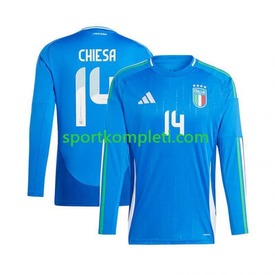 Italija Plava Muškarci Domaći Nogometni Dres Chiesa 14 Euro 2024 Dugi Rukavi