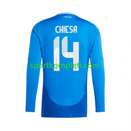 Italija Plava Muškarci Domaći Nogometni Dres Chiesa 14 Euro 2024 Dugi Rukavi
