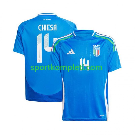 Italija Plava Muškarci Domaći Nogometni Dres Chiesa 14 Euro 2024 Kratki Rukavi