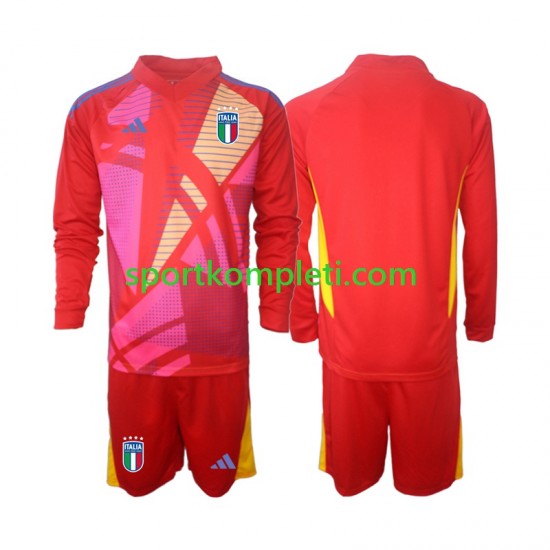 Italija Vratar Crvena Djeca Treći Nogometni Dres Euro 2024 Dugi Rukavi