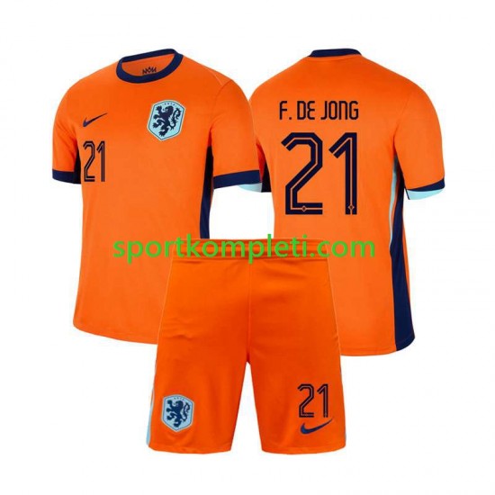 Nizozemska Djeca Domaći Nogometni Dres Frenkie de Jong 21 Euro 2024 Kratki Rukavi