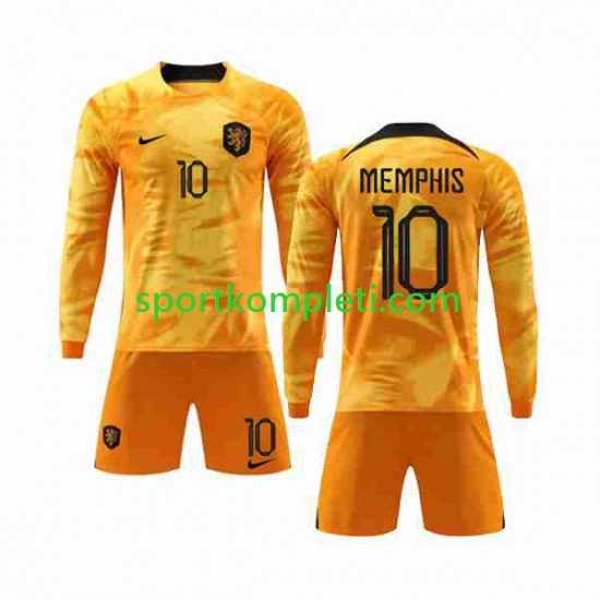 Nizozemska Djeca Domaći Nogometni Dres Memphis 10 World Cup 2022 Dugi Rukavi