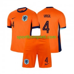 Nizozemska Djeca Domaći Nogometni Dres Virgil van Dijk 4 Euro 2024 Kratki Rukavi