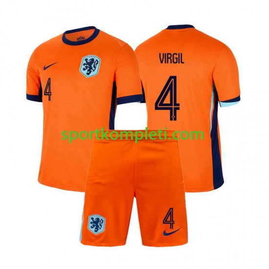 Nizozemska Djeca Domaći Nogometni Dres Virgil van Dijk 4 Euro 2024 Kratki Rukavi