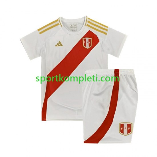 Peru Bijela Djeca Domaći Nogometni Dres Copa America 2024 Kratki Rukavi