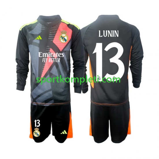 Real Madrid Vratar Crno Djeca Gostujući Nogometni Dres Andriy Lunin 13 2024-2025 Dugi Rukavi