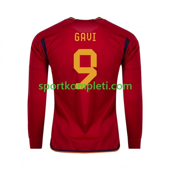 Španjolska Muškarci Domaći Nogometni Dres Gavi 9 World Cup 2022 Dugi Rukavi