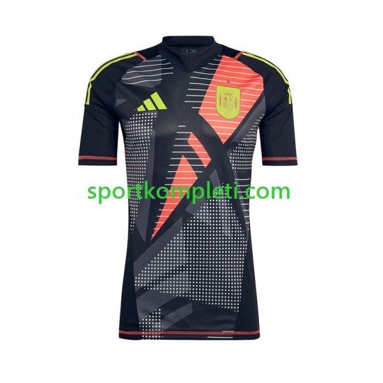 Španjolska Vratar Crno Muškarci Domaći Nogometni Dres Euro 2024 Kratki Rukavi