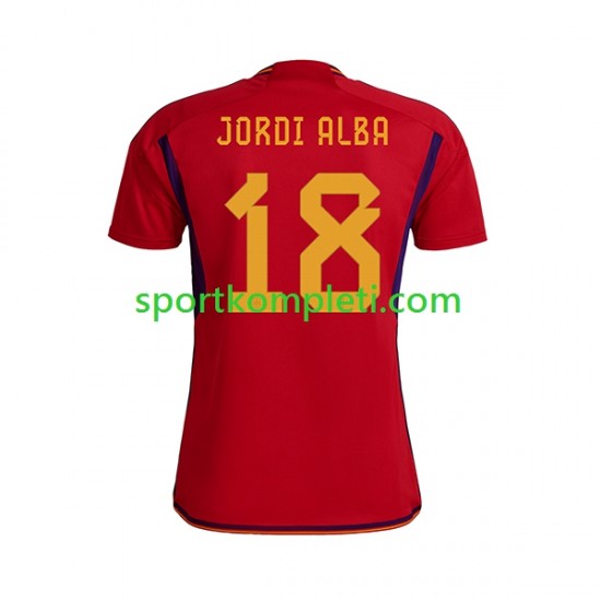 Španjolska Muškarci Domaći Nogometni Dres JORDI ALBA 18 World Cup 2022 Kratki Rukavi