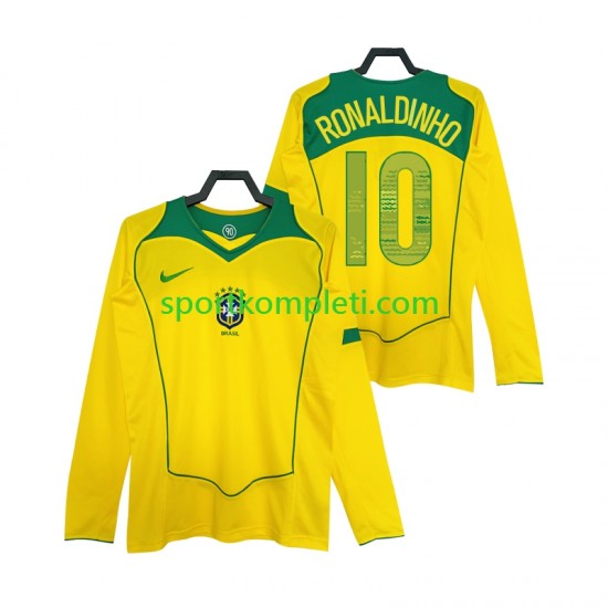 Brazil Retro Muškarci Domaći Nogometni Dres RONALDINHO 10 2004 Dugi Rukavi