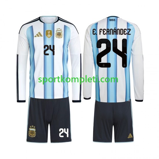 Argentina Djeca Domaći Nogometni Dres Enzo Fernandez 24 World Cup 2026 Dugi Rukavi