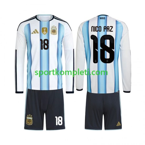 Argentina Djeca Domaći Nogometni Dres Nico Paz 18 World Cup 2026 Dugi Rukavi