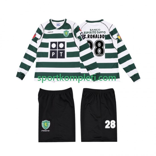 Sporting CP Retro Djeca Domaći Nogometni Dres Cristiano Ronaldo 28 2001 2003 Dugi Rukavi